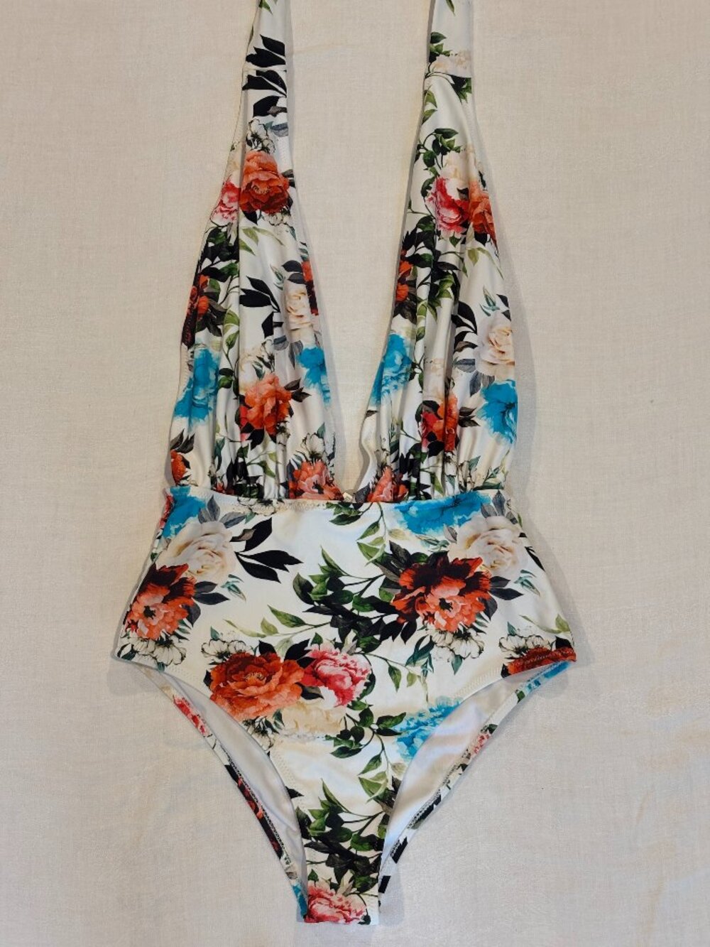 Cupshe Plunging Halter Floral One-Piece Swimsuit - Size Small